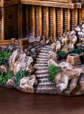 复古建筑办公室摆件中式微景观造景创意办公桌装饰笔筒老房子微缩