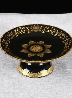 中成供盘家用陶瓷供果盘水果盘供佛上供真金黑莲花贡盘财神爷贡品