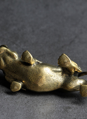 实心纯黄铜办公桌面小摆件招财貔貅古铜茶宠饰品工艺礼品手把玩件