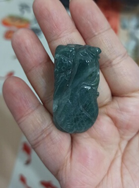 翡翠雕刻件手把件危料蓝水蝙蝠
