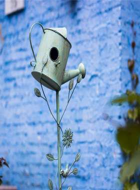 直销铁艺鸟屋洒水壶花插复古做旧园艺装饰品爬藤架杂货