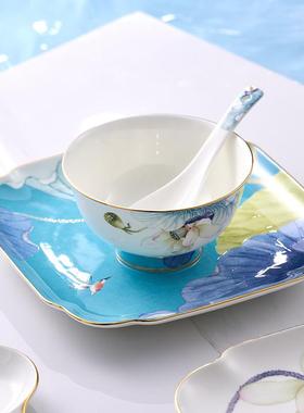 中式骨瓷家用6人食餐具套装饭碗菜盘味碟汤勺汤盘汤碗国潮风28头