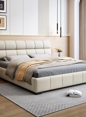 意式极简真皮床1.8米主卧双人床1.5奶油风皮艺床现代简约泡芙大床