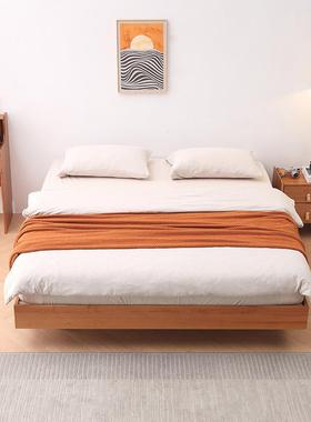 北欧全实木床1.5米悬浮床简约现代无床头1.8米日式小户型榻榻米床