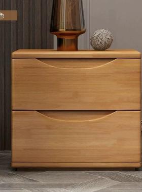 全实木床头柜简约现代胡桃色整装收纳储物迷你北欧床边两三抽矮柜