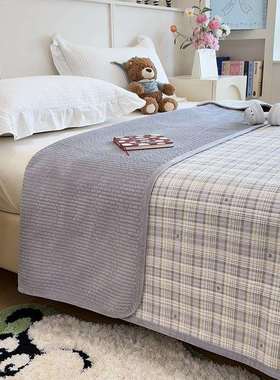 纯棉加绒床盖双面两用夹棉绗缝加厚床单格子四季通用学生宿舍床盖