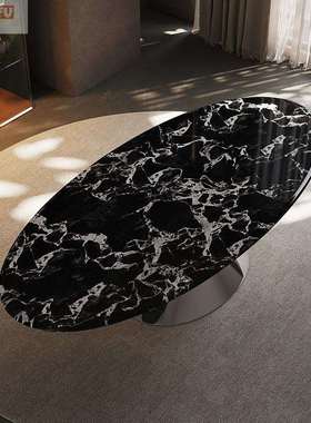 意式极简椭圆飞碟大理石桌餐桌高端别墅轻奢家用纯白岩板天然奢石