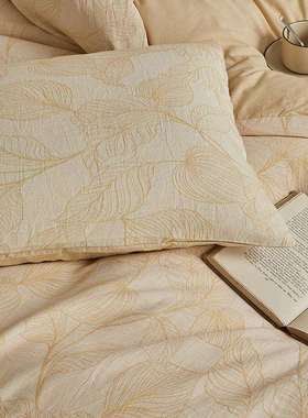 60支三层色织大提花四件套水洗纯棉床笠床单被套四季款全棉套件4