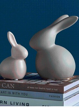 极简陶瓷卡通情侣兔子摆设客厅房间书房装饰品可爱创意礼品小摆件
