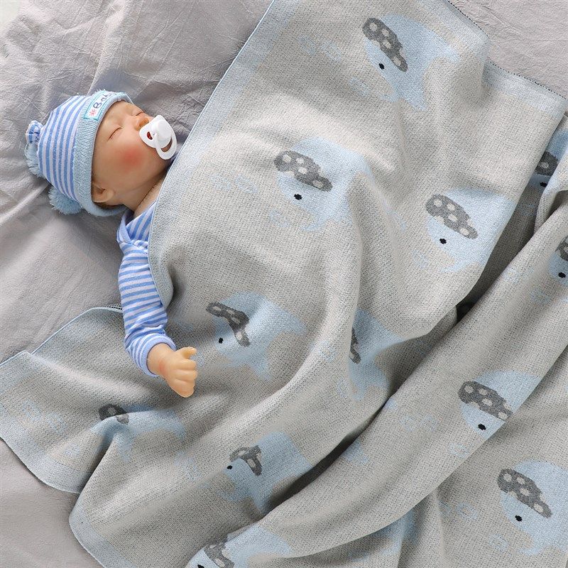 纯棉卡通大象针织毛线毯100*80CM新生婴儿推车毯宝宝四季抱被薄,淘宝优惠券,粉丝福利购,淘宝优惠卷