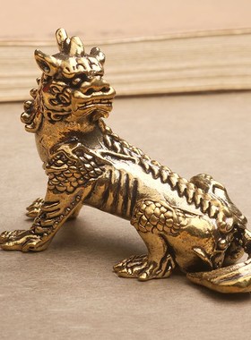 实心黄铜天铁谛听神兽小摆件地藏王坐骑瑞兽铜雕茶桌工艺品手把件