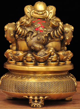 黄铜金蟾聚宝盆摆件招财金蟾摆设家居客厅玄关装饰品乔迁开业礼品