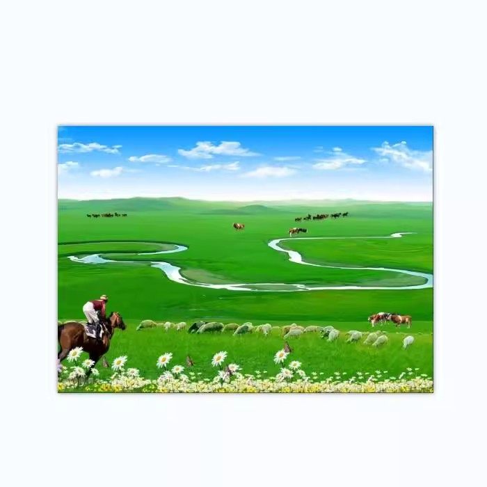 蒙古包草原壁纸壁画牛羊烧烤店餐厅餐饮店墙纸蓝天白云背景墙壁布,淘宝优惠券,粉丝福利购,淘宝优惠卷