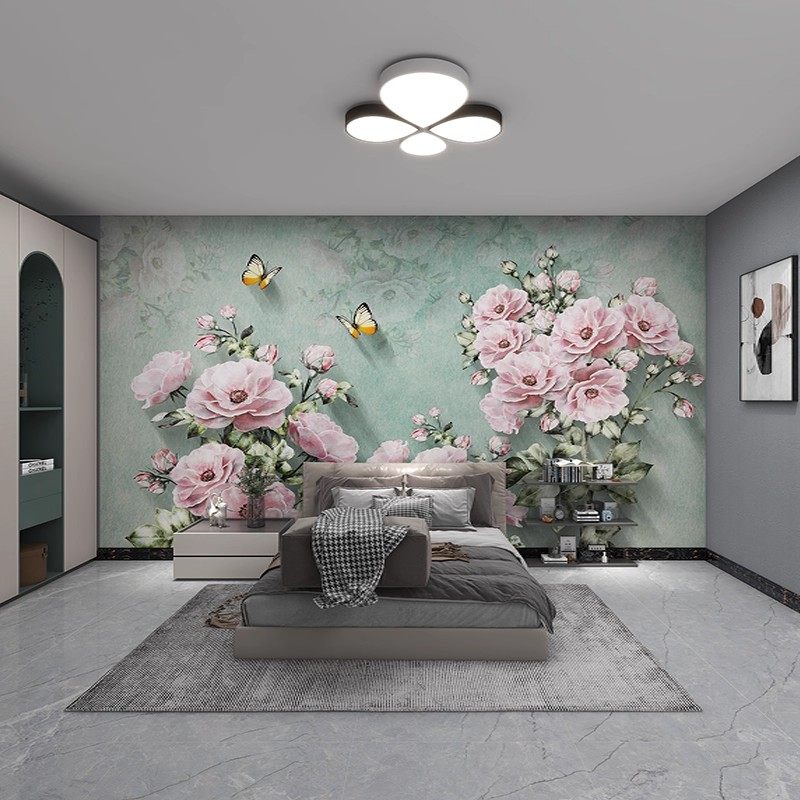 8d背景墙壁纸手绘牡丹花朵壁布简约电视装饰客厅沙发床头无缝壁画,淘宝优惠券,粉丝福利购,淘宝优惠卷