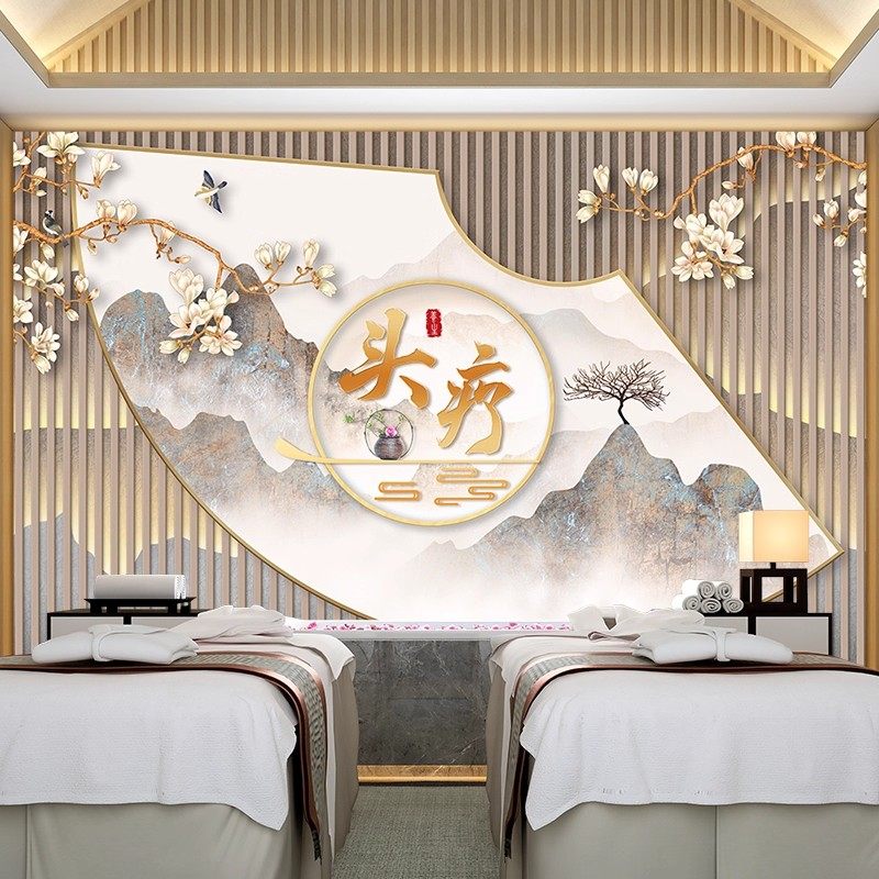 8D中医养生头疗壁布采耳馆墙纸意境花鸟背景墙足疗馆壁画客厅墙布,淘宝优惠券,粉丝福利购,淘宝优惠卷