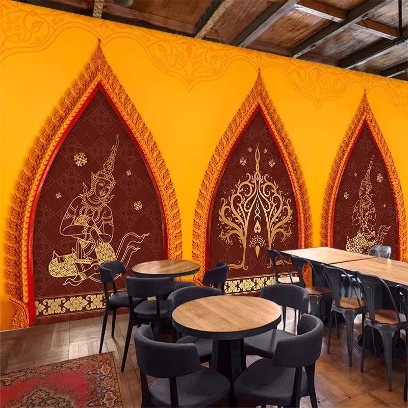 东南亚风情装饰壁纸傣族墙纸泰国奶茶店背景墙装修泰式按摩店壁画,淘宝优惠券,粉丝福利购,淘宝优惠卷