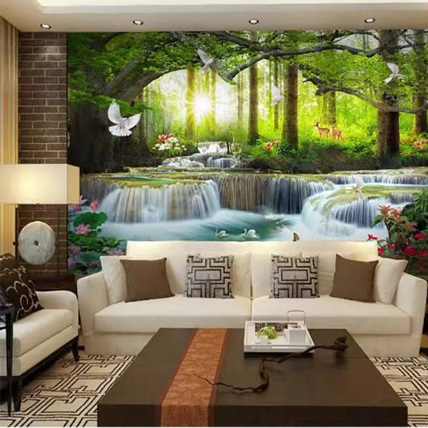 8d自然风景绿色森林壁画客厅电视背景墙纸沙发影视大树背景墙壁布,淘宝优惠券,粉丝福利购,淘宝优惠卷