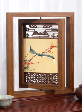 新中式水墨竹桌面装饰品客厅书房茶室相框摆件瑞鹤图古典艺术摆台