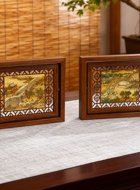 清明上河图复古木质画框桌面摆件古典山水装饰品办公室书房摆设