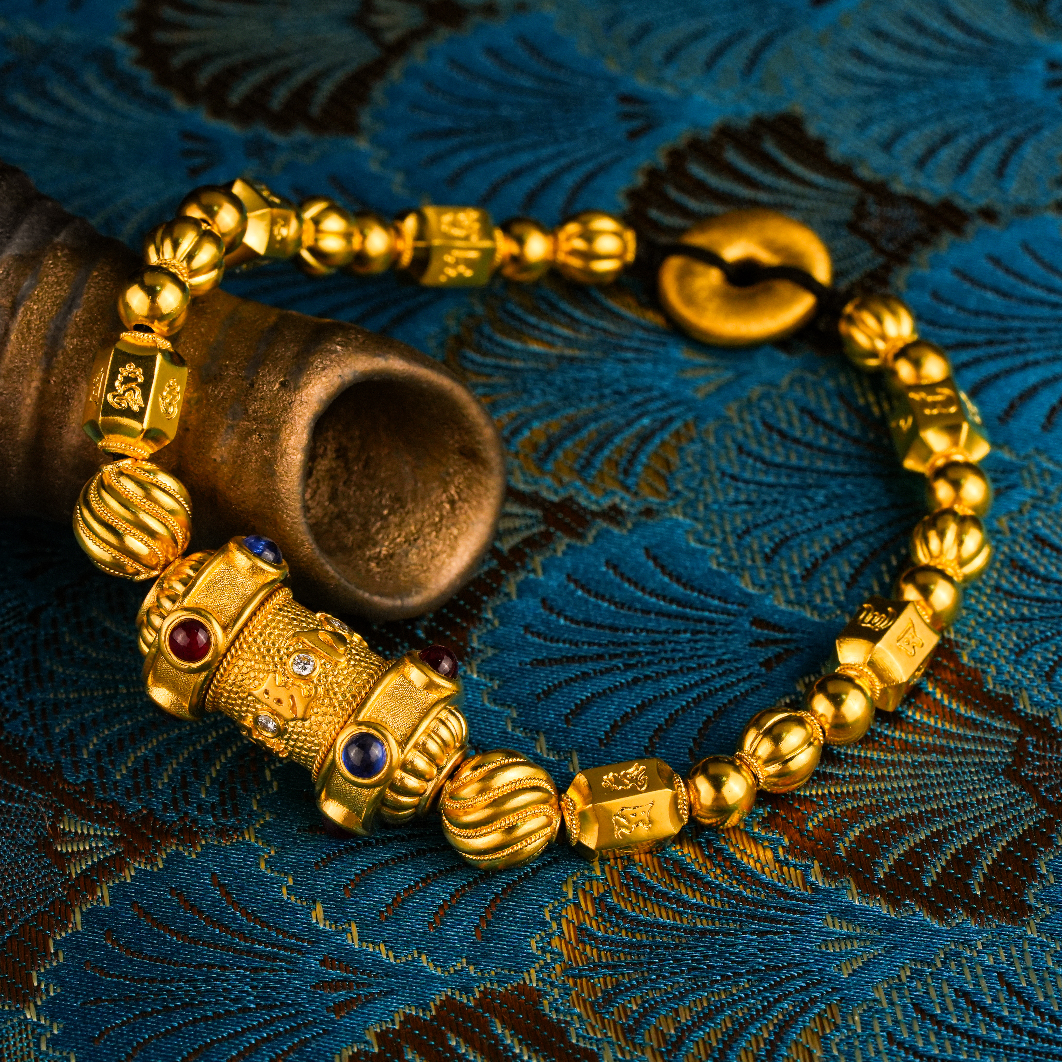 中宝臻源六字箴言黄金手串女款古法足金2026新款男纯手工黄金手链,淘宝优惠券,粉丝福利购,淘宝优惠卷