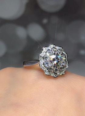 八心八箭镶钻梅花1克拉开口戒指