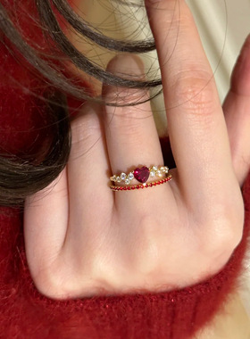 轻奢小红心戒指女时尚小众设计感