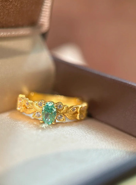 法式高级感高碳钻薄荷麦穗戒指