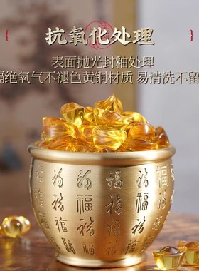 招财进宝百福铜缸纯黄铜米缸聚宝盆摆件客厅家居聚财小铜缸装饰品