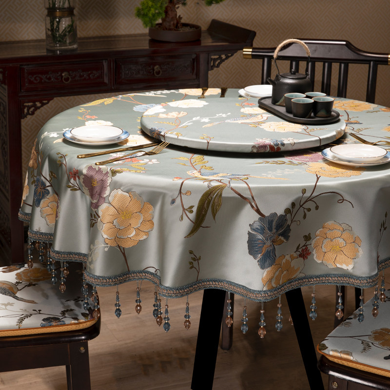 新圆桌布鸟圆盖巾餐桌布高档仿真丝客厅茶几盖布台布定制,淘宝优惠券,粉丝福利购,淘宝优惠卷
