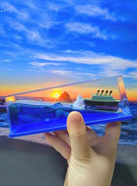 永不沉没的船黑珍珠游轮流体漂流瓶装饰海盗船桌面生日礼物的男孩