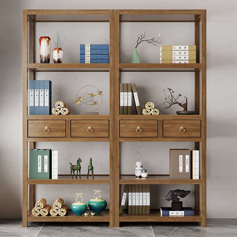 Solid wood storage rack, rubber wood storage rack, Chinese tea set cabinet, bookshelf, floor-standing living room, tea room ornaments, ancient rack