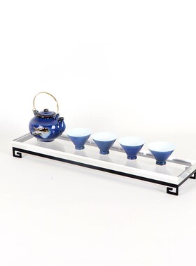 现代新中式样板间亚克力茶托酒柜饰品长方形金属展示托盘软装摆件