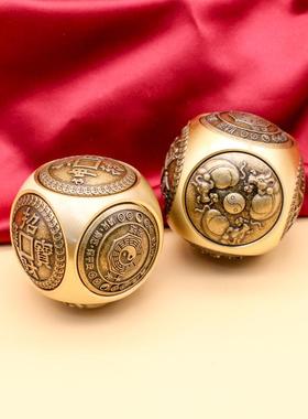 黄铜六面转转钱陀螺手把件桌面摆件解压办公室双面文玩齿轮魔方转