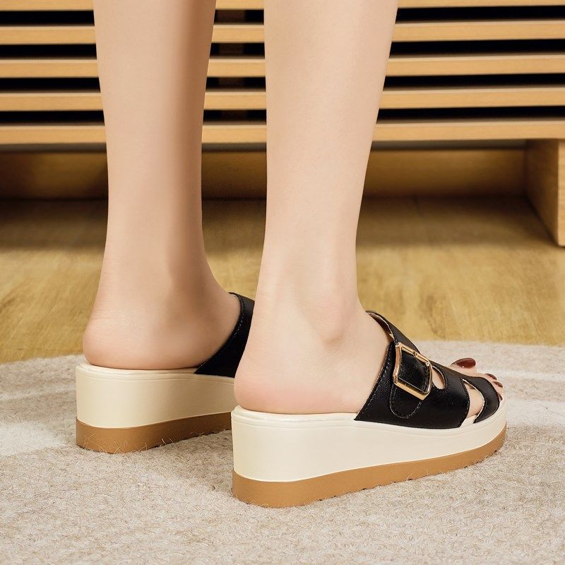 拖鞋女夏季外穿真皮厚底坡跟中凉拖休闲沙滩鞋防滑软底妈妈一字拖,淘宝优惠券,粉丝福利购,淘宝优惠卷