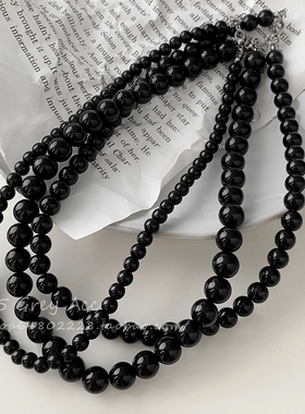 可以拿来盘的黑色串珠项链女小众简约气质锁O骨链个性显肤白脖颈