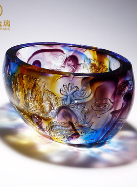 琉璃龙缸聚宝盆摆件家居装饰玄关客厅开业乔迁礼物高档水晶工艺品