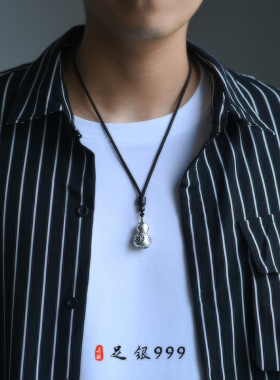 999纯银葫芦吊坠男女项链配饰单坠空心可打开装东西复古银饰挂件