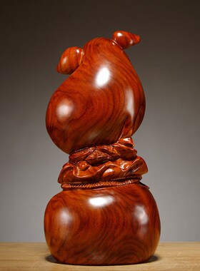 花梨实木雕刻福猪摆件o十二生肖动物猪红木家居客厅店铺装饰工艺
