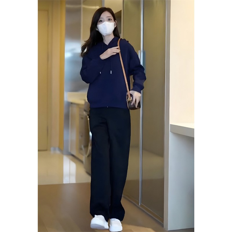 欧货漂亮蓝色卫衣套装裤子女休闲时尚减龄洋气春季高Y级感职业套 - 图1