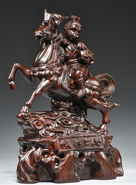 黑檀木雕马上封侯家居客厅办公装饰品红木工艺品事业商务礼品