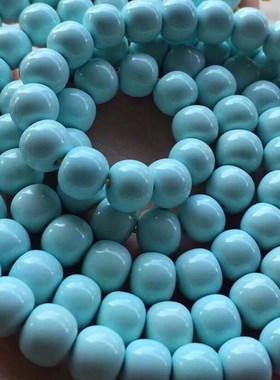 天然湖北高瓷原矿绿松石老型珠8*掺杂技术儿童贴画长桨