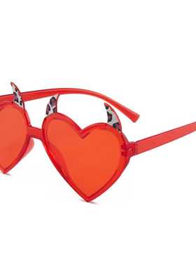 跨境欧美个性恶魔角眼镜女复古小众万圣节派对墨镜爱心太阳镜