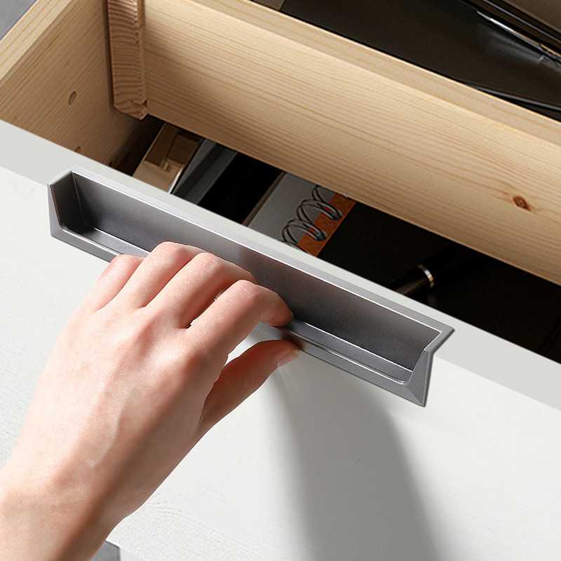 现代简约黑色嵌入式挖槽移门拉手内嵌式加长橱柜抽屉衣柜柜门把手 - 图2