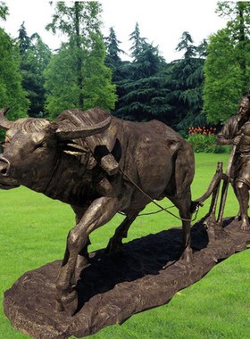 定制人物农耕雕塑玻璃钢订做开荒牛拉犁耕地雕像乡村建设铸铝摆件