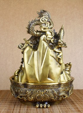 纯铜龙摆件流水喷泉铜聚宝盆新中式客厅办公桌面装饰品开业礼品