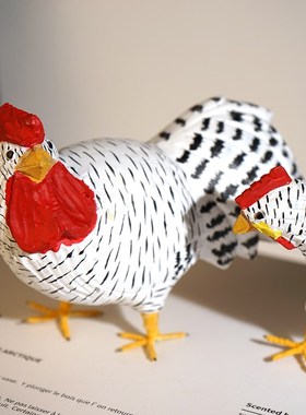 芦花鸡木雕小摆件可爱卡通动物情侣桌面摆放装饰送儿童小孩玩具