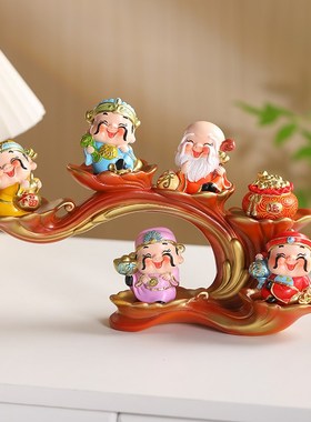 中式五福财神五路圣君招财摆件客厅玄关电视柜装饰品摆设乔迁礼品