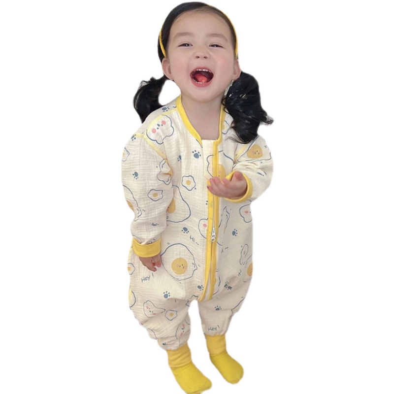 婴儿睡袋儿童防踢被子神器春秋夏季薄款宝宝纱布连身睡衣四季通用 - 图3