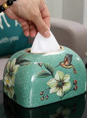 创意新中式家居纸巾盒客厅茶几餐厅装饰纸抽盒陶瓷抽纸盒轻奢摆件