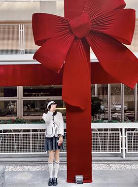 情人节丝绒布蝴蝶结巨型店铺橱窗户门头装饰节日元旦新年布置红色